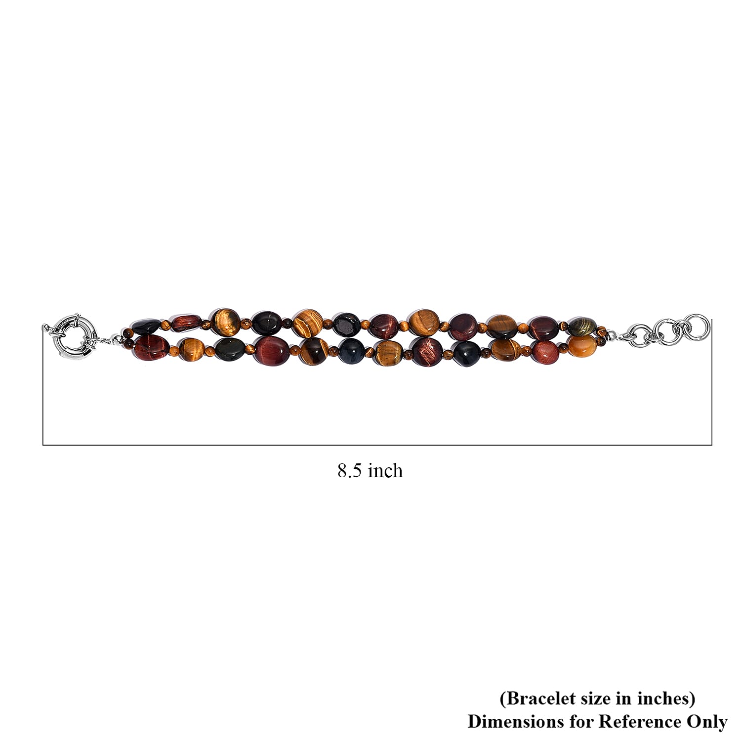 Karis Red Tiger Eye and Tigers Eye 252.00 ctw 2 Row Bracelet in Platinum Bond (7.25 In)