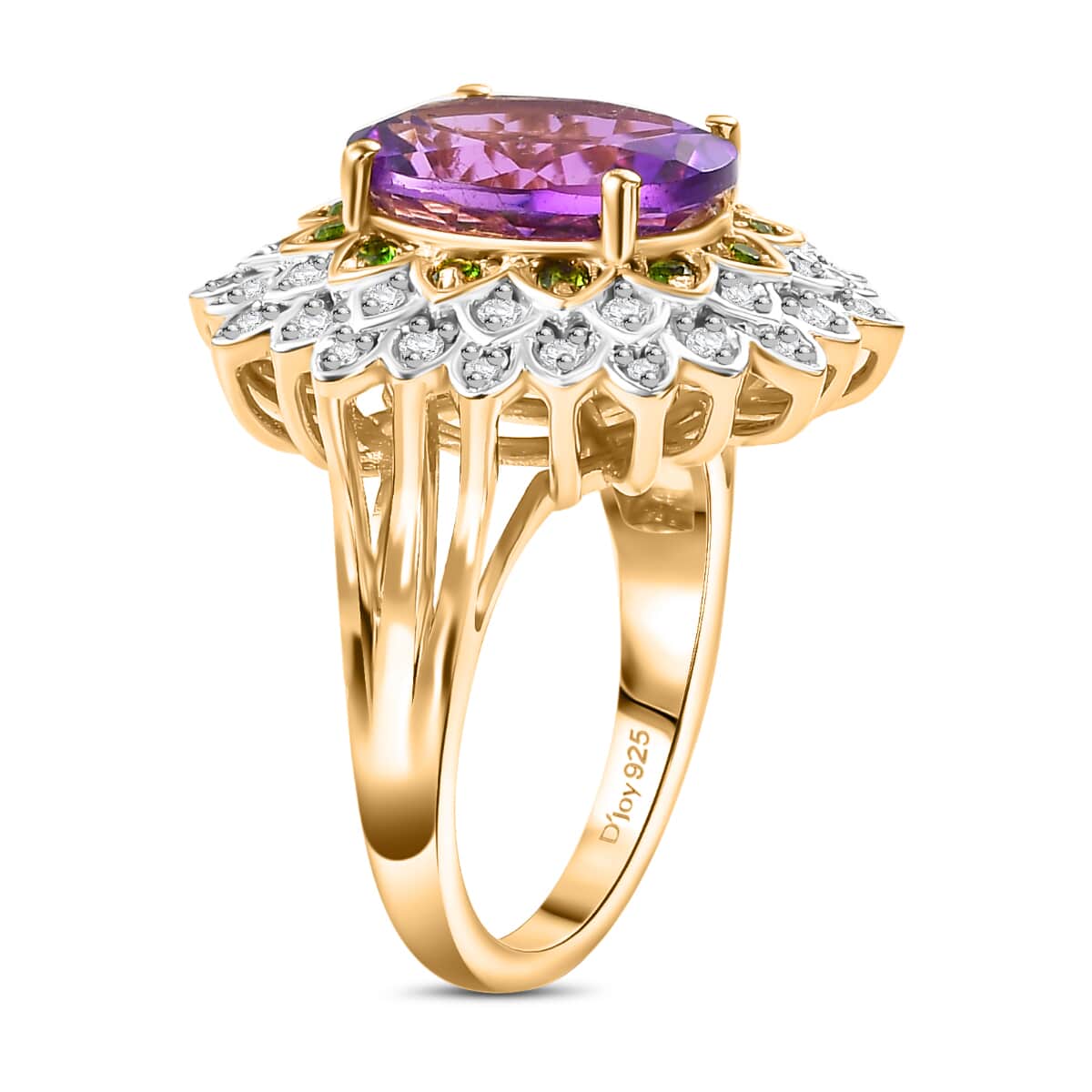 Moroccan Amethyst and Multi Gemstone 5.00 ctw Sunflower Ring in 18K Vermeil Yellow Gold Over Sterling Silver (Size 10.0) image number 3