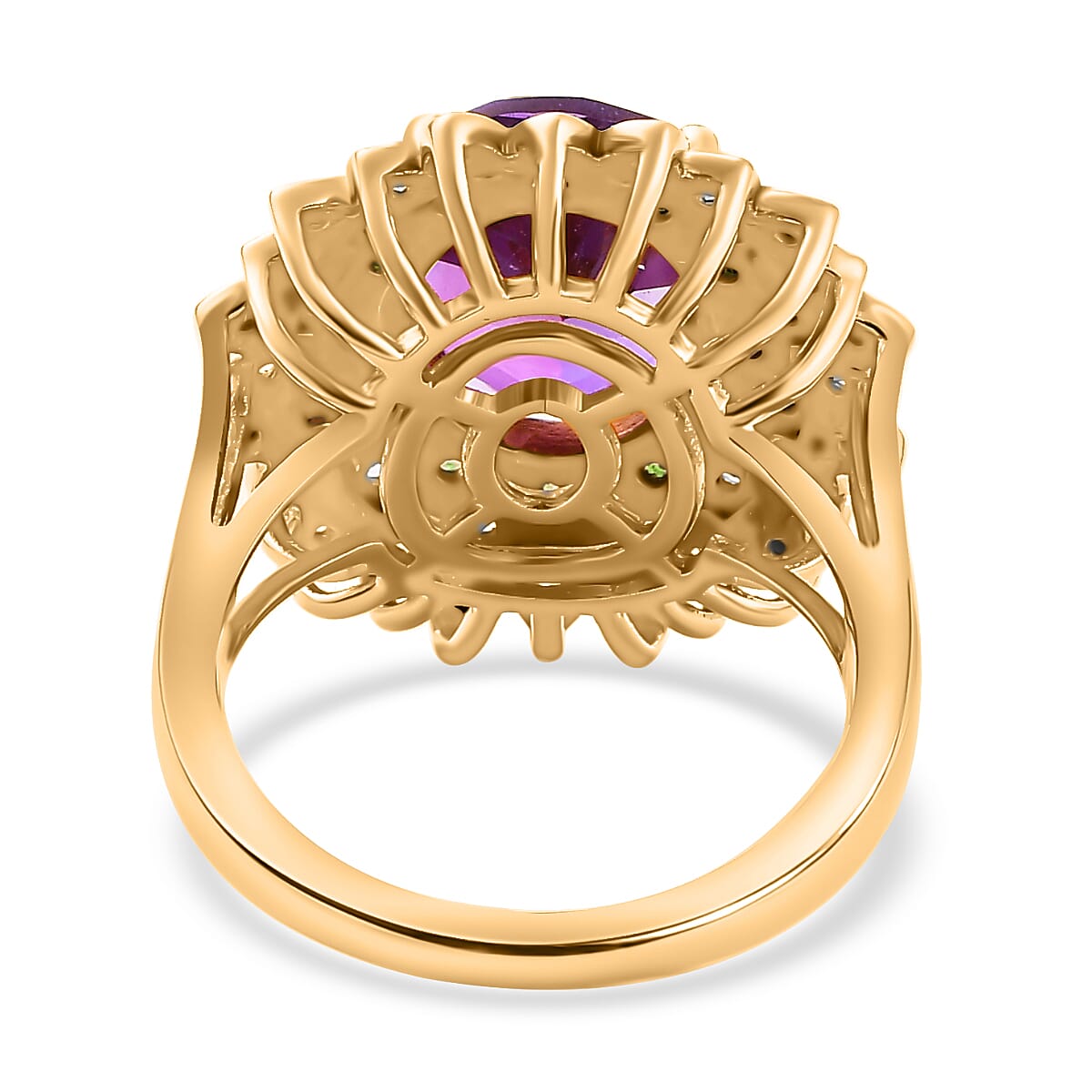 D'Joy Moroccan Amethyst and Multi Gemstone 5.00 ctw Sunflower Ring in 18K Vermeil Yellow Gold Over Sterling Silver (Size 10.0)