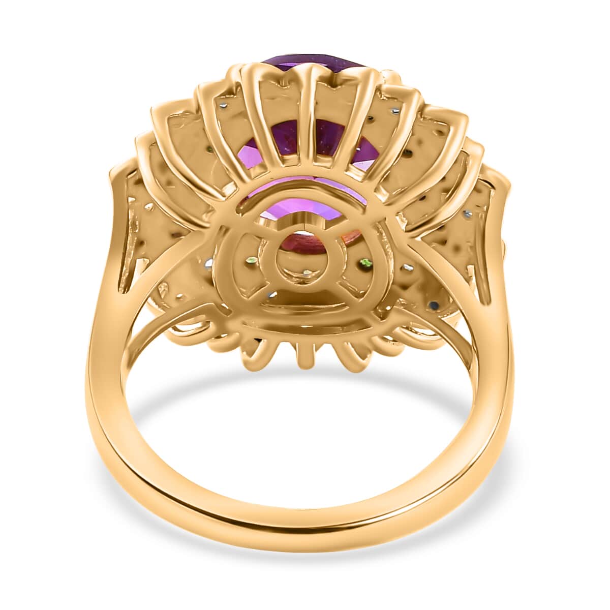 Moroccan Amethyst and Multi Gemstone 5.00 ctw Sunflower Ring in 18K Vermeil Yellow Gold Over Sterling Silver (Size 10.0) image number 4