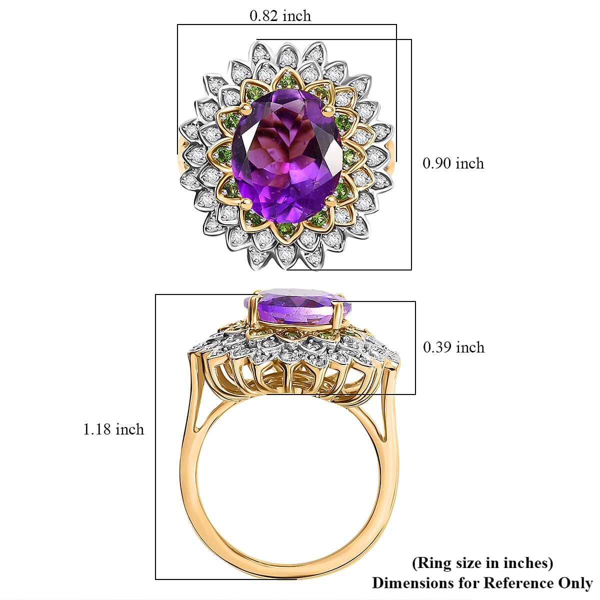 D'Joy Moroccan Amethyst and Multi Gemstone 5.00 ctw Sunflower Ring in 18K Vermeil Yellow Gold Over Sterling Silver (Size 10.0)