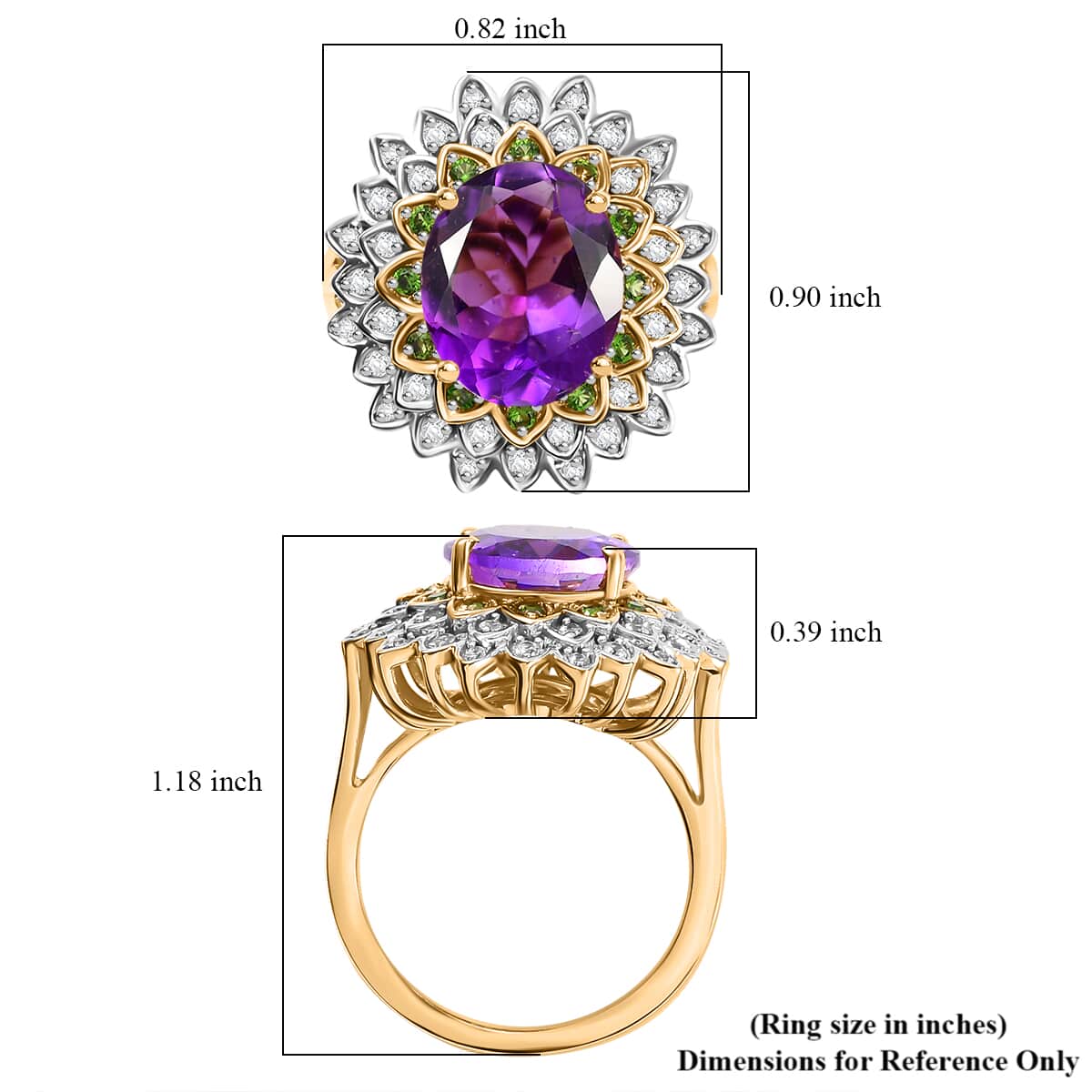 Moroccan Amethyst and Multi Gemstone 5.00 ctw Sunflower Ring in 18K Vermeil Yellow Gold Over Sterling Silver (Size 10.0) image number 5