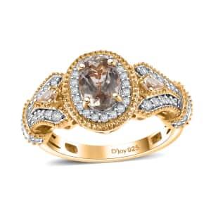 AAA Turkizite and White Zircon 1.40 ctw Art Deco Ring in 18K Vermeil Yellow Gold Over Sterling Silver (Size 5.0)