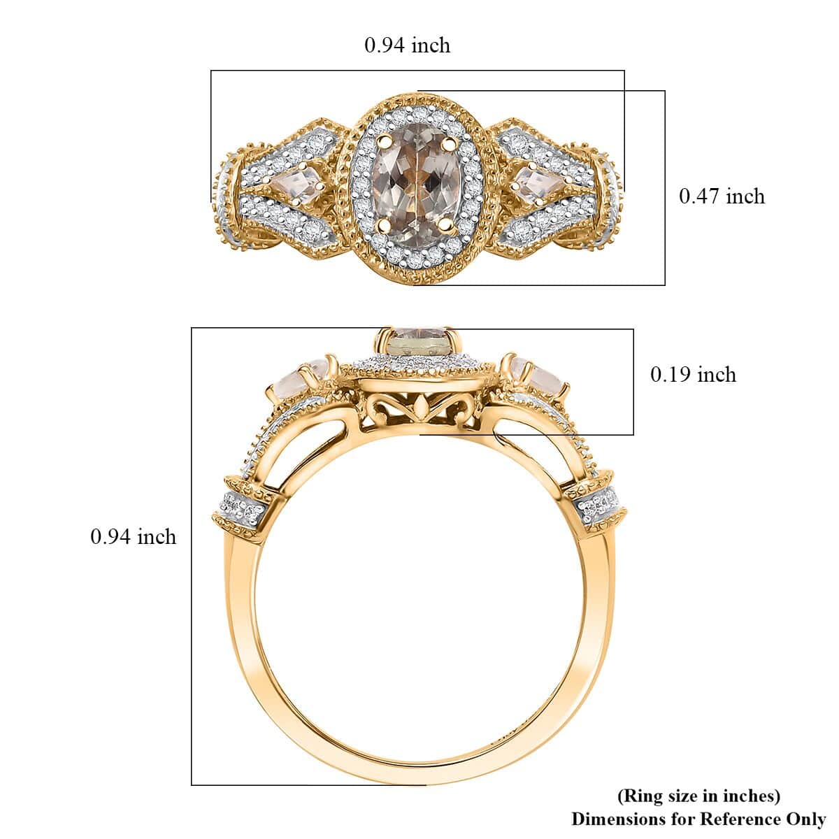 AAA Turkizite and White Zircon 1.40 ctw Art Deco Ring in 18K Vermeil Yellow Gold Over Sterling Silver (Size 5.0) image number 5