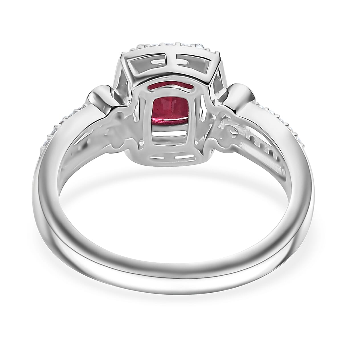 Niassa Ruby (FF) and White Zircon 1.75 ctw Twilight Blossom Ring in Rhodium Over Sterling Silver (Size 10.0)