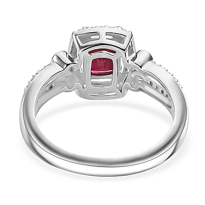 Niassa Ruby (FF) and White Zircon 1.75 ctw Twilight Blossom Ring in Rhodium Over Sterling Silver (Size 10.0)