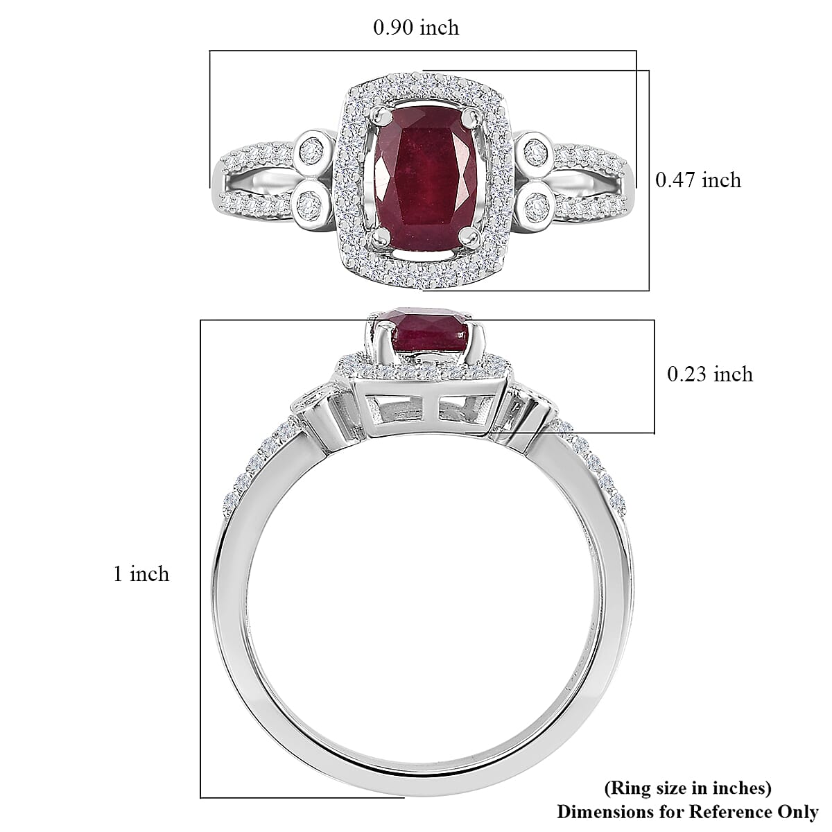 Niassa Ruby (FF) and White Zircon 1.75 ctw Twilight Blossom Ring in Rhodium Over Sterling Silver (Size 10.0)