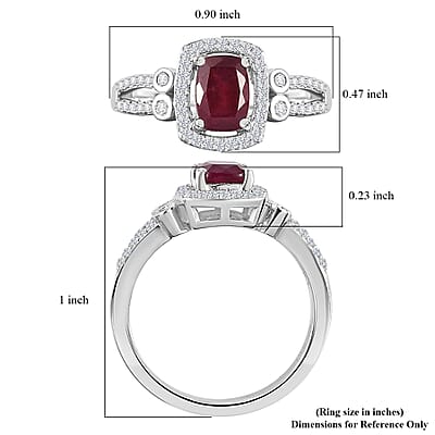 Niassa Ruby (FF) and White Zircon 1.75 ctw Twilight Blossom Ring in Rhodium Over Sterling Silver (Size 10.0)
