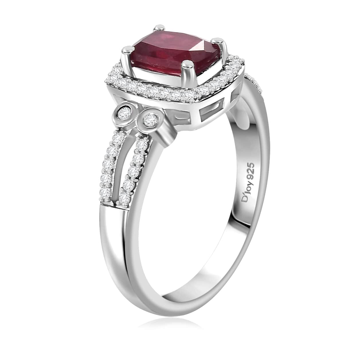 Niassa Ruby (FF) and White Zircon 1.75 ctw Twilight Blossom Ring in Rhodium Over Sterling Silver (Size 6.0) image number 3