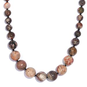 Picture Jasper and Thai Black Spinel 461.00 ctw Beaded Necklace in Platinum Bond 20 Inches