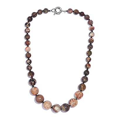 Picture Jasper and Thai Black Spinel 461.00 ctw Beaded Necklace in Platinum Bond 20 Inches