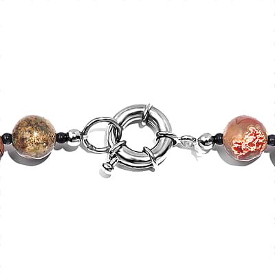 Picture Jasper and Thai Black Spinel 461.00 ctw Beaded Necklace in Platinum Bond 20 Inches
