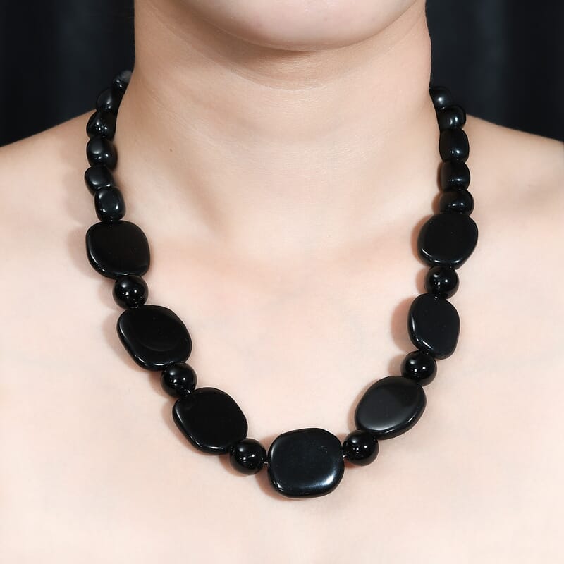 Black Agate 415.00 ctw Necklace in Platinum Bond 20 Inches