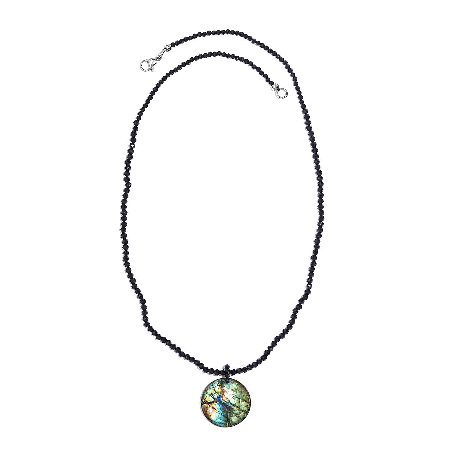 Malagasy Labradorite and Thai Black Spinel 68.00 ctw Beaded Necklace in Stainless Steel 20 Inches