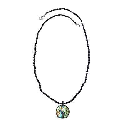 Malagasy Labradorite and Thai Black Spinel 68.00 ctw Beaded Necklace in Stainless Steel 20 Inches