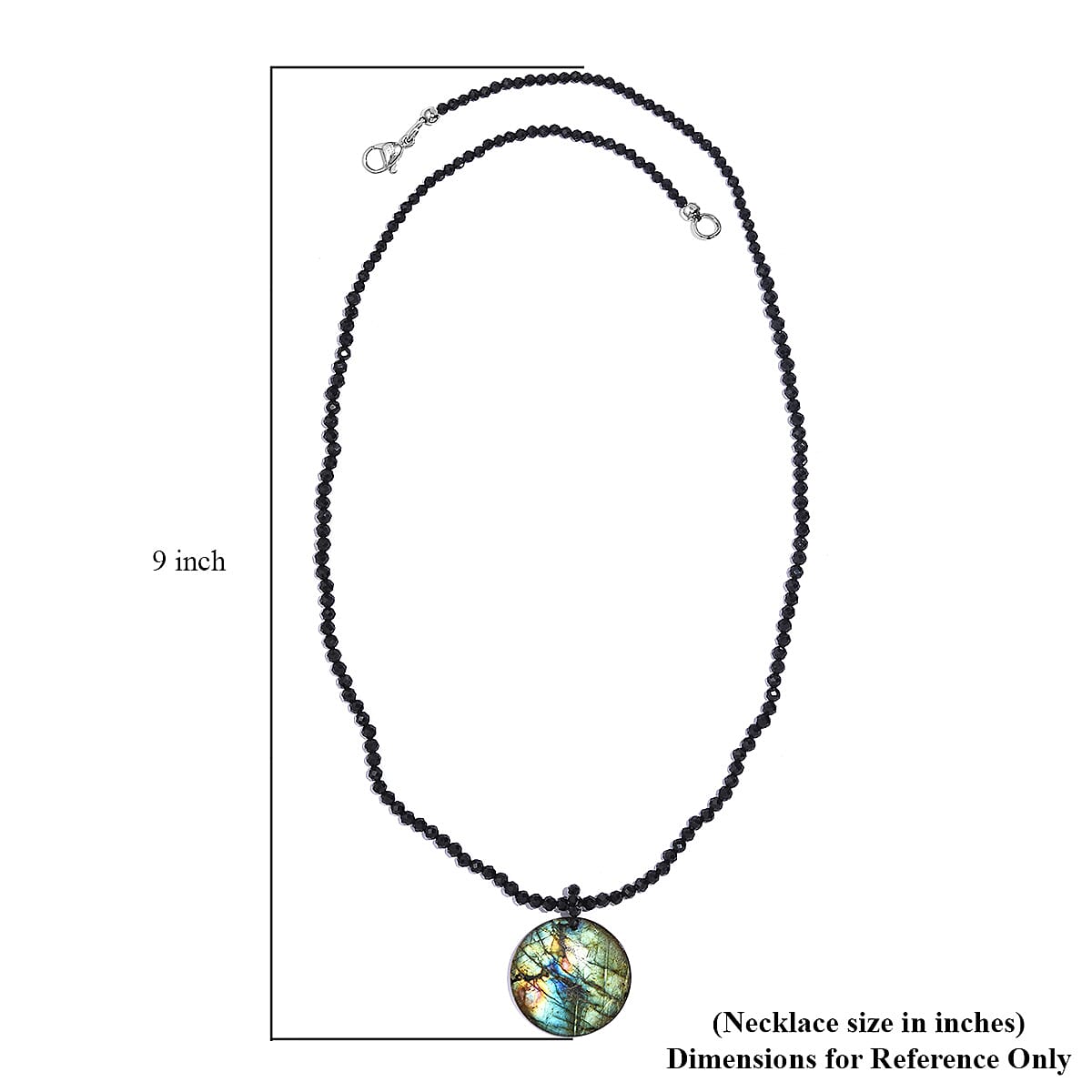 Malagasy Labradorite and Thai Black Spinel 68.00 ctw Beaded Necklace in Stainless Steel 20 Inches