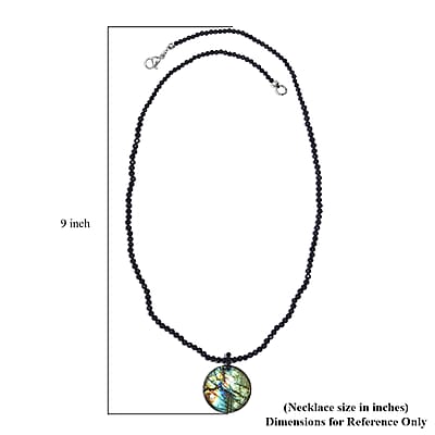 Malagasy Labradorite and Thai Black Spinel 68.00 ctw Beaded Necklace in Stainless Steel 20 Inches