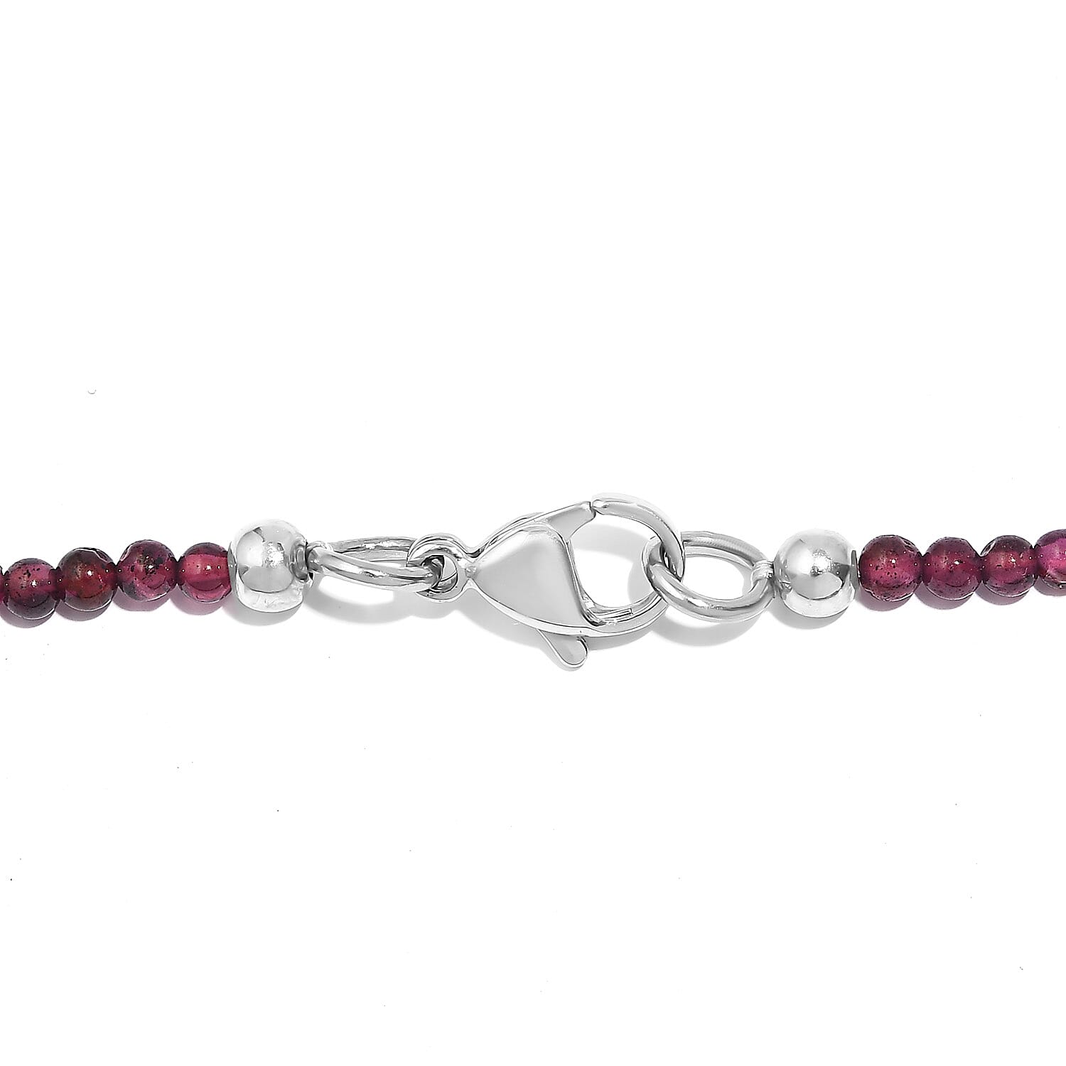 Tigers Eye Pendant and Rhodolite Garnet 95.00 ctw Beaded Necklace in Stainless Steel 20 Inches