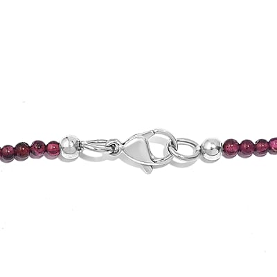 Tigers Eye Pendant and Rhodolite Garnet 95.00 ctw Beaded Necklace in Stainless Steel 20 Inches