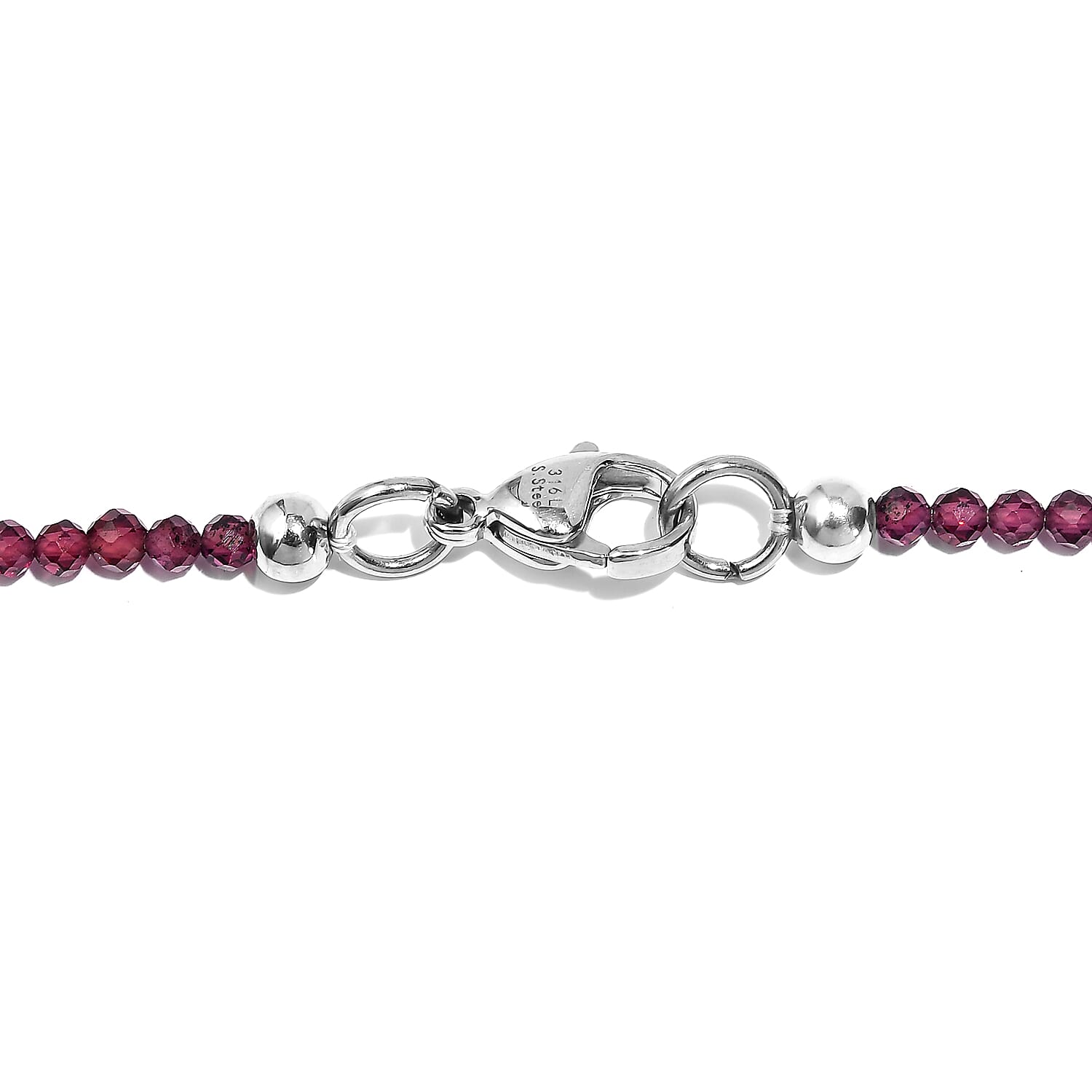 Tigers Eye and Rhodolite Garnet 77.00 ctw Beaded Necklace in Stainless Steel 20 Inches