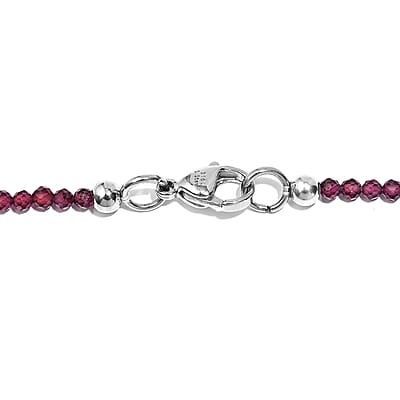 Tigers Eye and Rhodolite Garnet 77.00 ctw Beaded Necklace in Stainless Steel 20 Inches