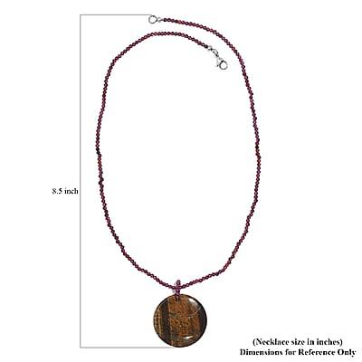 Tigers Eye and Rhodolite Garnet 77.00 ctw Beaded Necklace in Stainless Steel 20 Inches