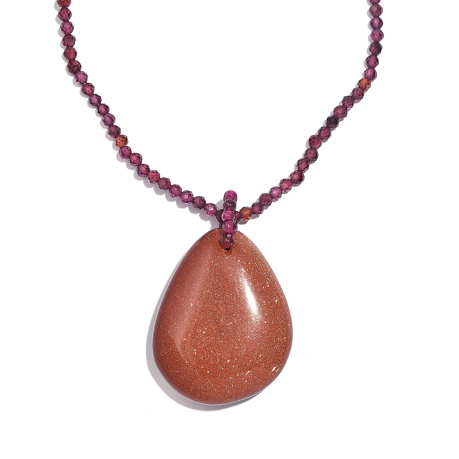Gold Sandstone and Rhodolite Garnet 140.00 ctw Beaded Necklace in Stainless Steel 20 Inches