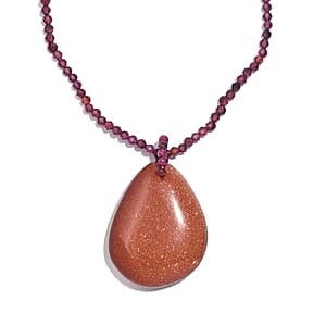 Gold Sandstone and Rhodolite Garnet 140.00 ctw Beaded Necklace in Stainless Steel 20 Inches