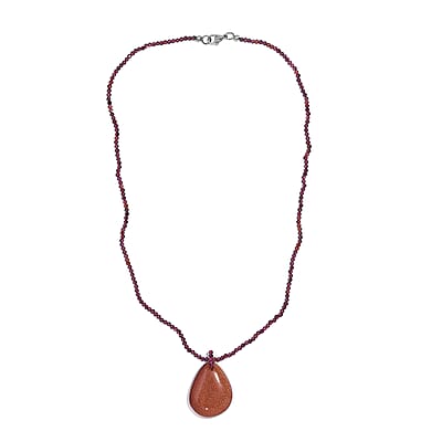 Gold Sandstone and Rhodolite Garnet 140.00 ctw Beaded Necklace in Stainless Steel 20 Inches