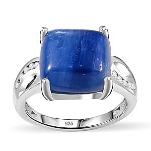 Kashmir Kyanite and White Zircon 7.60 ctw Ring in Platinum Over Sterling Silver (Size 11.5)