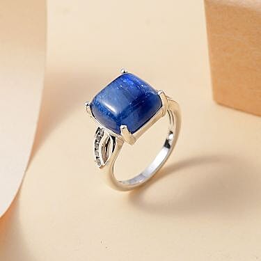 Kashmir Kyanite and White Zircon 7.60 ctw Ring in Platinum Over Sterling Silver (Size 11.5)