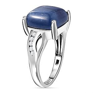 Kashmir Kyanite and White Zircon 7.60 ctw Ring in Platinum Over Sterling Silver (Size 11.5)