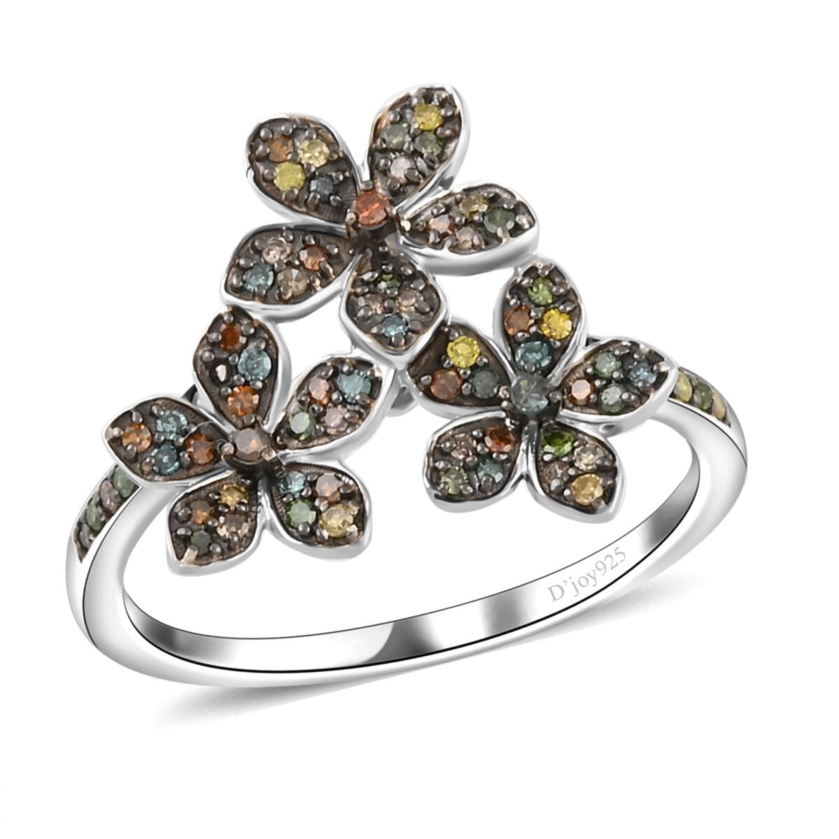 Multi Diamond 0.33 ctw Floral Ring in Platinum Over Sterling Silver (Size 7.0) image number 0