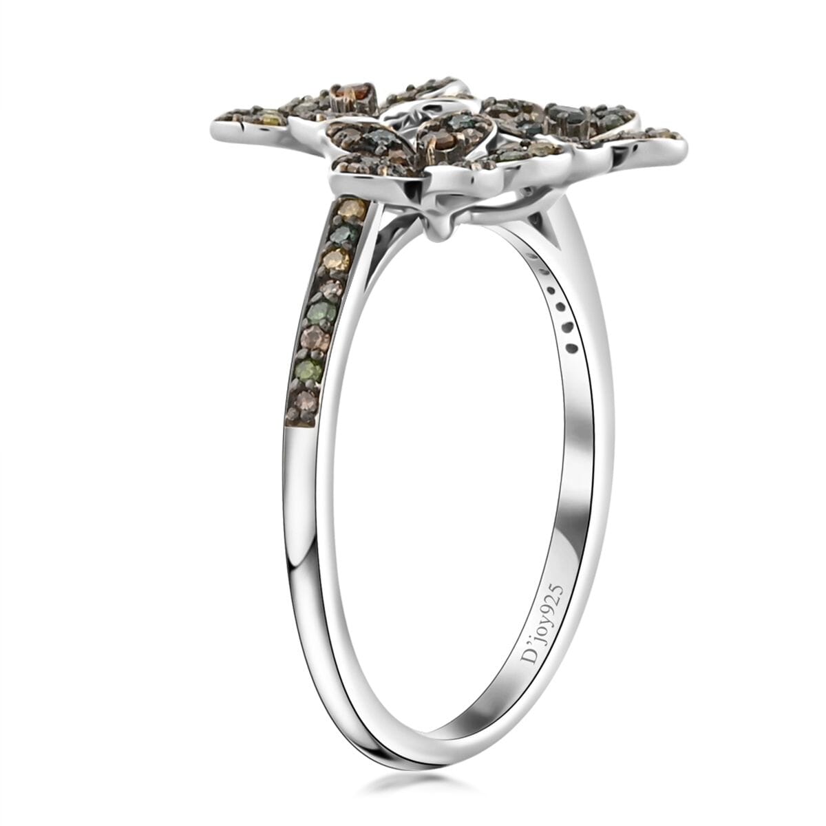 Multi Diamond 0.33 ctw Floral Ring in Platinum Over Sterling Silver (Size 7.0) image number 3