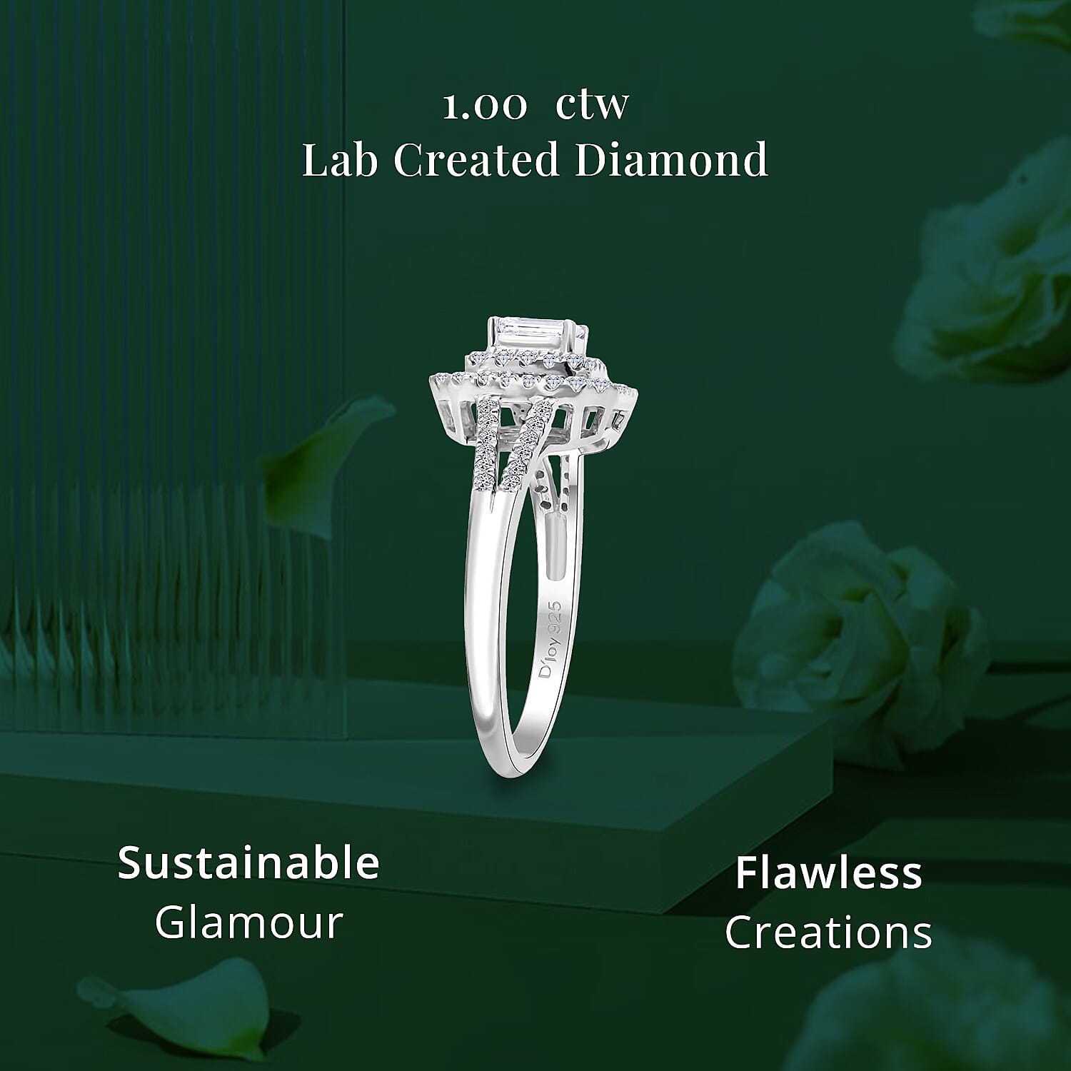 Luxuriant Lab Grown Diamond G-H SI 1.00 ctw Split Shank Ring in Platinum Over Sterling Silver (Size 9.0)