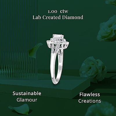 Luxuriant Lab Grown Diamond G-H SI 1.00 ctw Split Shank Ring in Platinum Over Sterling Silver (Size 9.0)