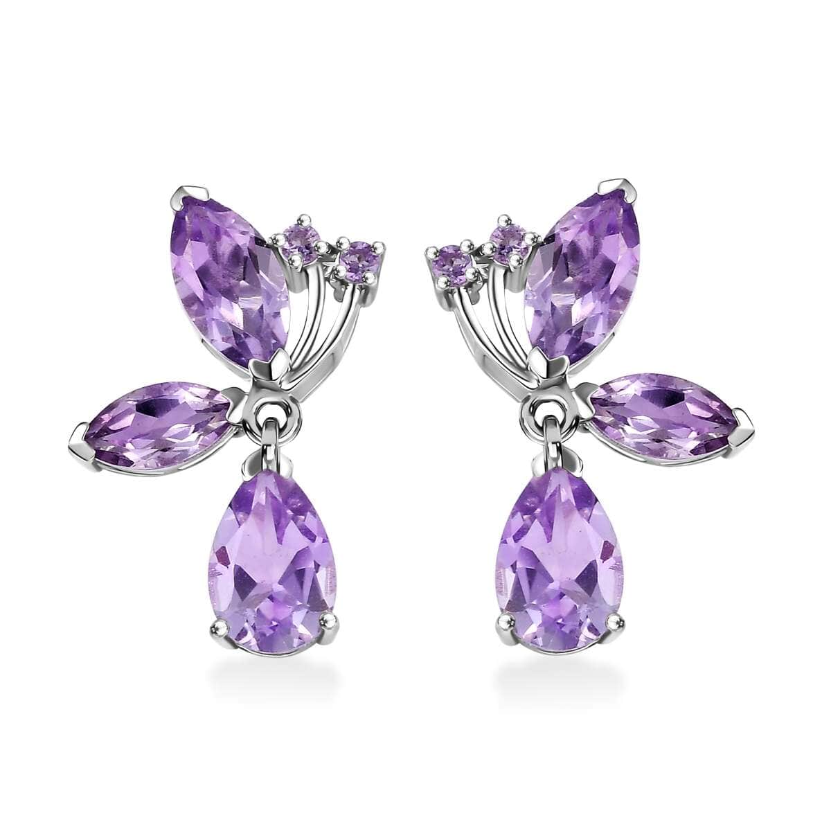 GP Trionfo Collection Premium Rose De France Amethyst 5.60 ctw Butterfly Earrings in Rhodium Over Sterling Silver image number 0