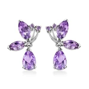 GP Trionfo Collection Premium Rose De France Amethyst 5.60 ctw Butterfly Earrings in Rhodium Over Sterling Silver