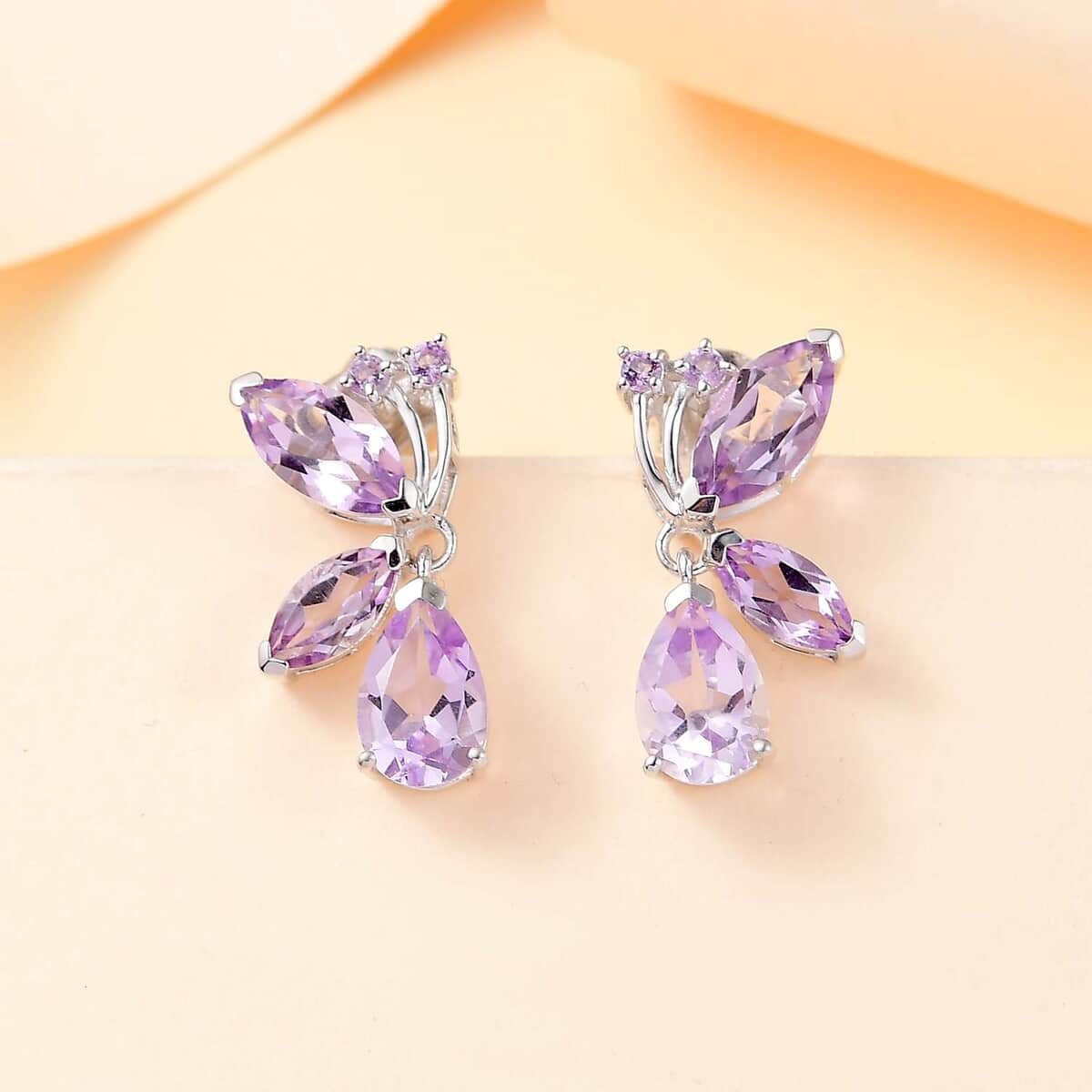 GP Trionfo Collection Premium Rose De France Amethyst 5.60 ctw Butterfly Earrings in Rhodium Over Sterling Silver image number 1