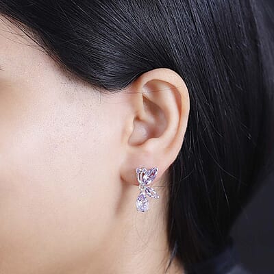 GP Trionfo Collection Premium Rose De France Amethyst 5.60 ctw Butterfly Earrings in Rhodium Over Sterling Silver