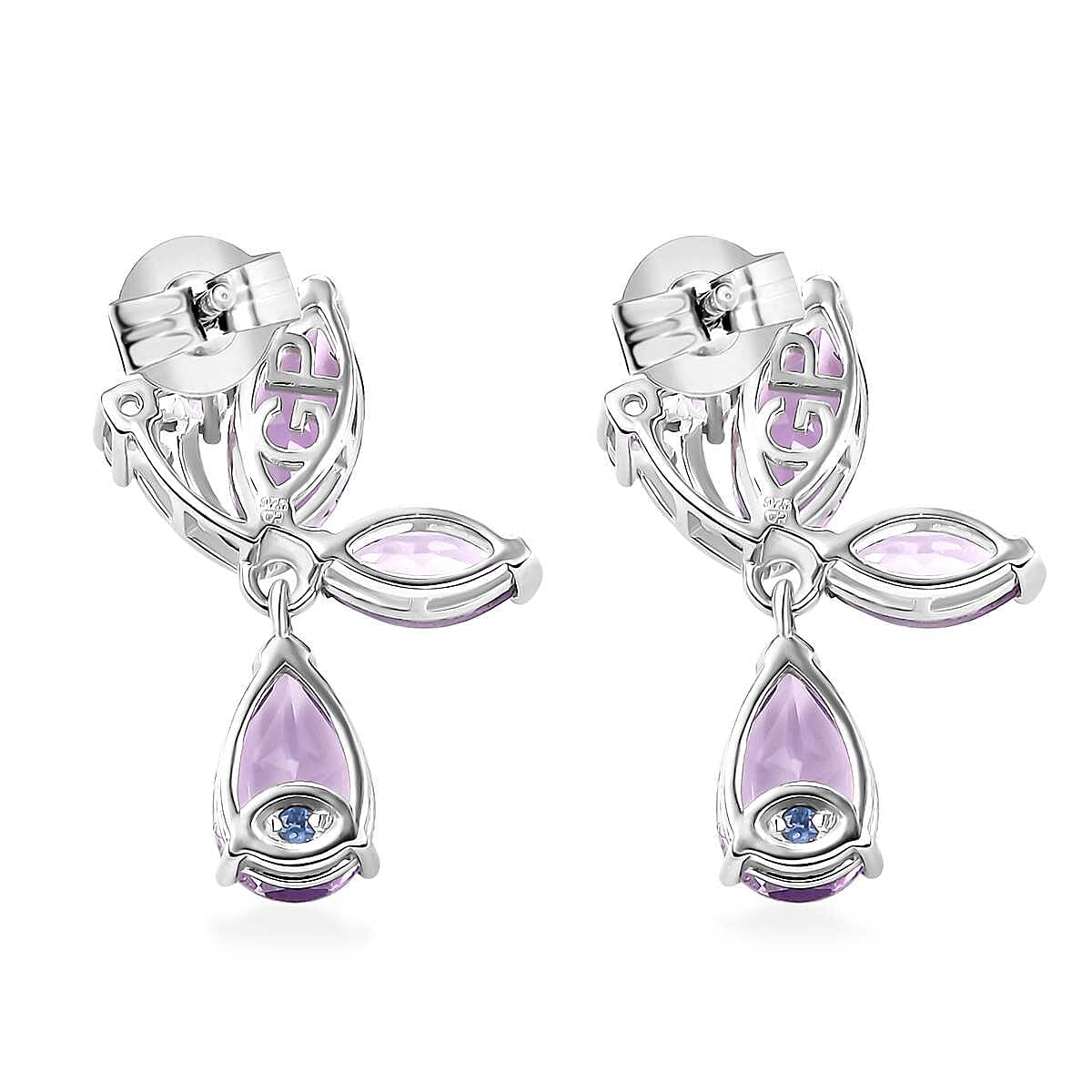 GP Trionfo Collection Premium Rose De France Amethyst 5.60 ctw Butterfly Earrings in Rhodium Over Sterling Silver