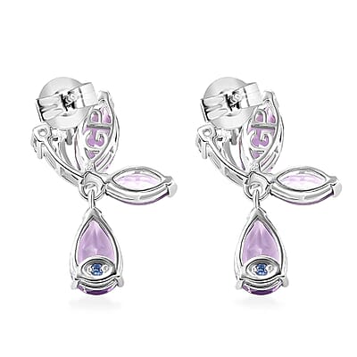 GP Trionfo Collection Premium Rose De France Amethyst 5.60 ctw Butterfly Earrings in Rhodium Over Sterling Silver