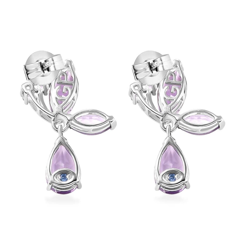 GP Trionfo Collection Premium Rose De France Amethyst 5.60 ctw Butterfly Earrings in Rhodium Over Sterling Silver