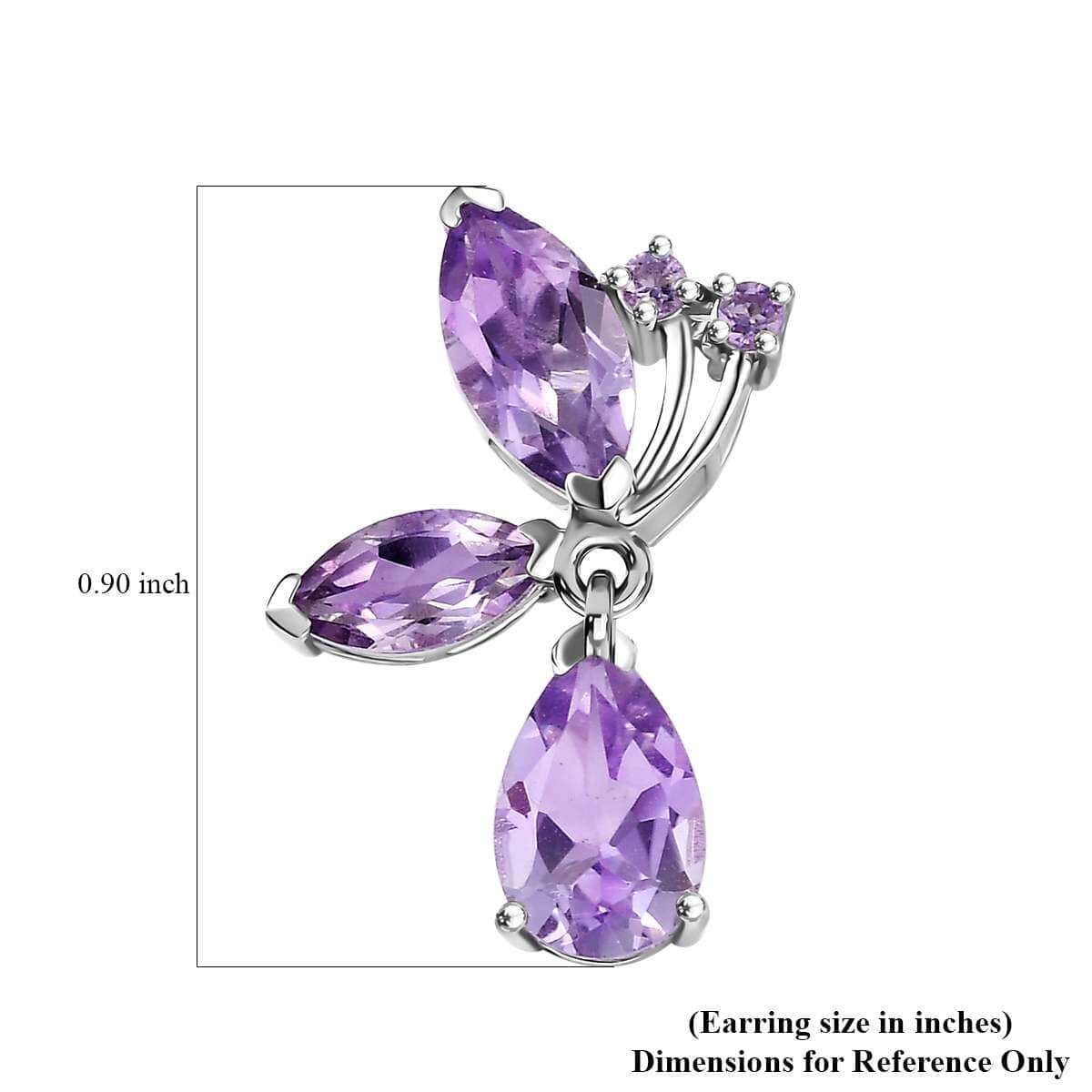 GP Trionfo Collection Premium Rose De France Amethyst 5.60 ctw Butterfly Earrings in Rhodium Over Sterling Silver image number 5