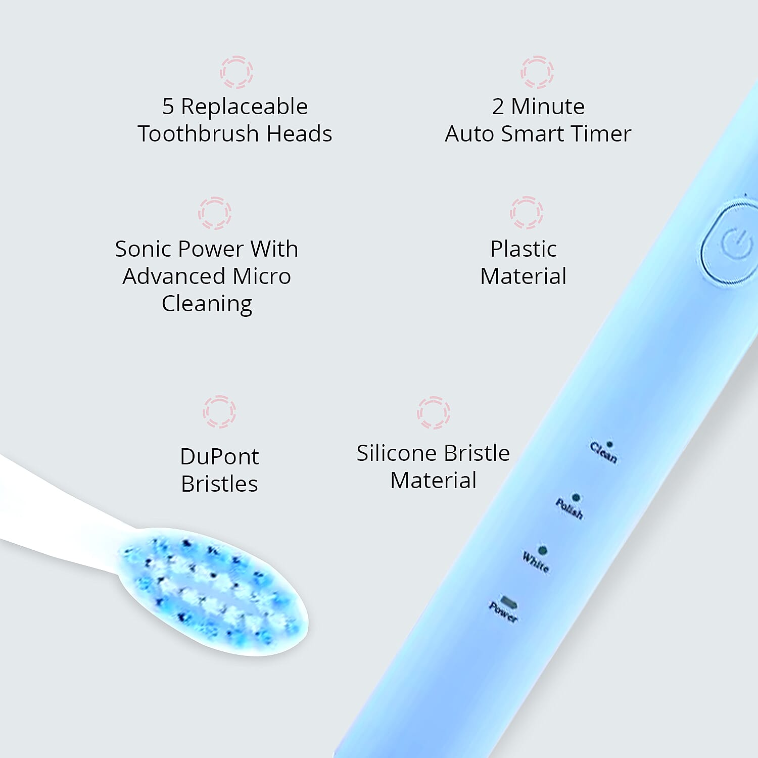Closeout Total Vision Sonic Electric Toothbrush with 4 Replaceable Brush Heads -Blue
