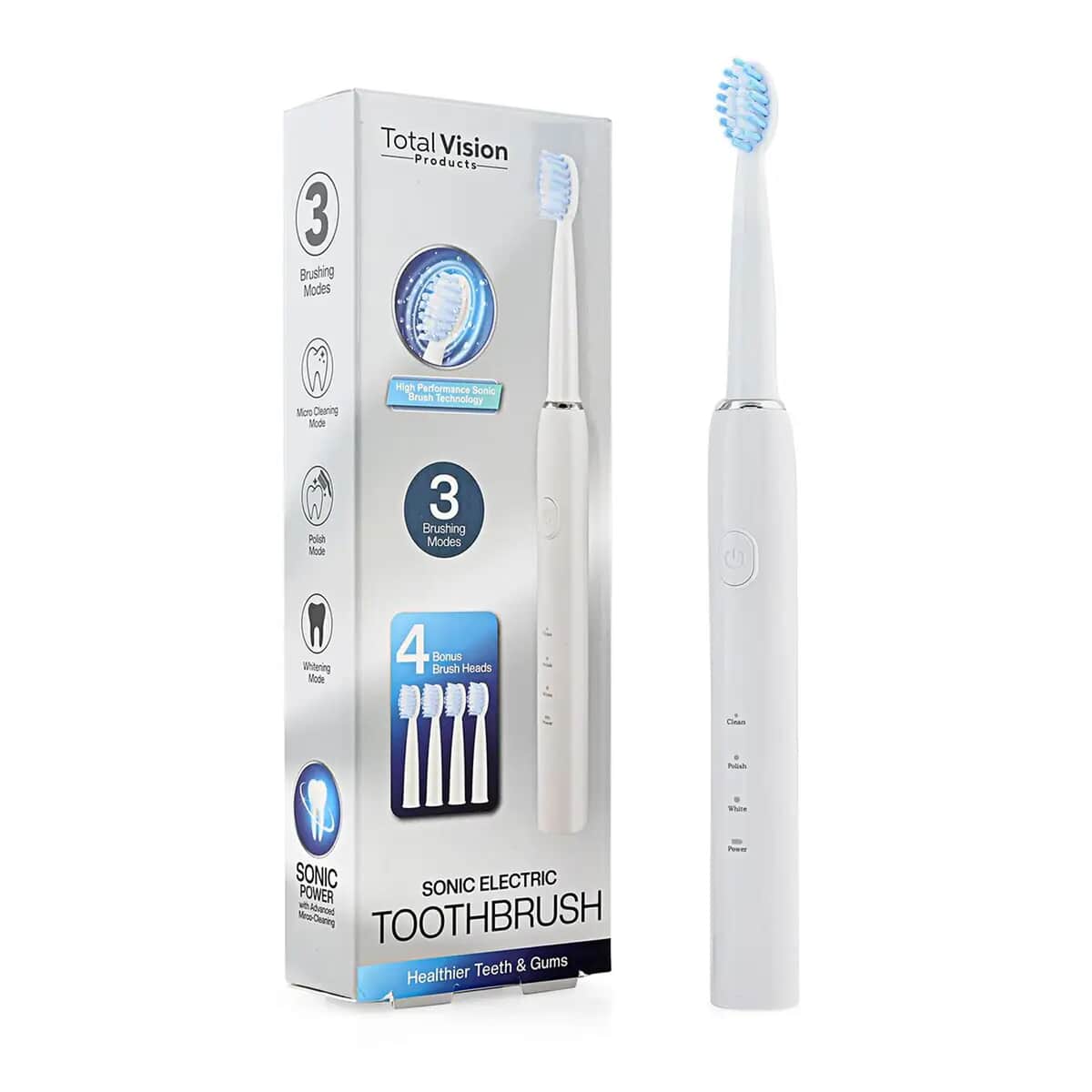 Closeout Total Vision Sonic Electric Toothbrush with 4 Replaceable Brush Heads -White image number 0