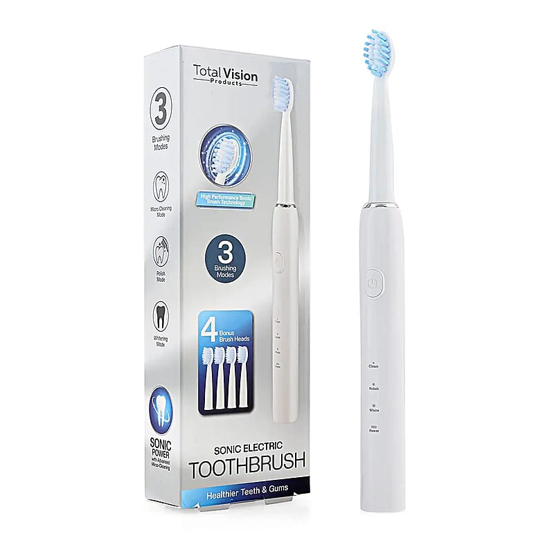 Closeout Total Vision Sonic Electric Toothbrush with 4 Replaceable Brush Heads -White