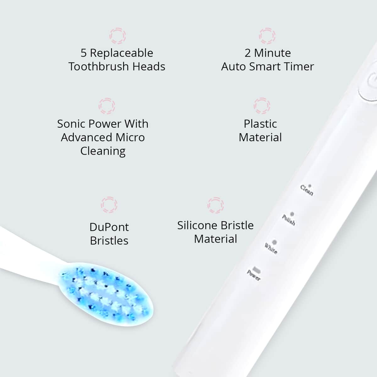 Closeout Total Vision Sonic Electric Toothbrush with 4 Replaceable Brush Heads -White image number 4