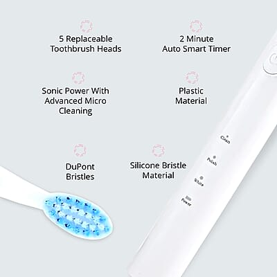 Closeout Total Vision Sonic Electric Toothbrush with 4 Replaceable Brush Heads -White