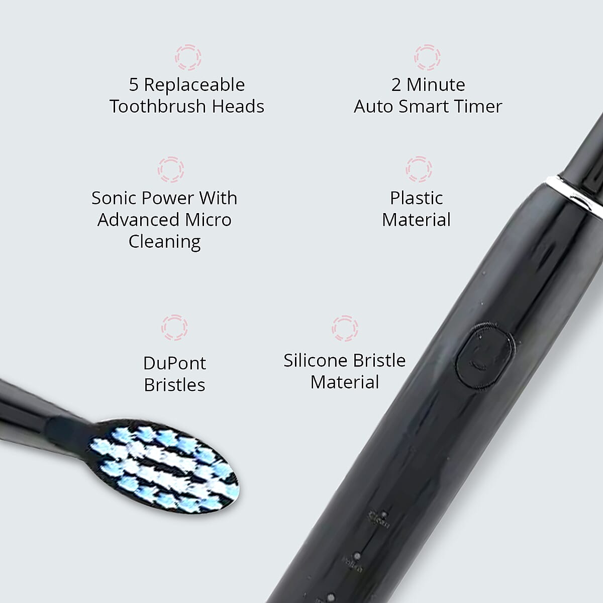 Closeout Total Vision Sonic Electric Toothbrush with 4 Replaceable Brush Heads -Black image number 4
